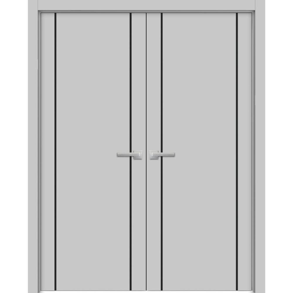 Solid French Double Doors 36 x 80 Planum 0016 Grey Matte with