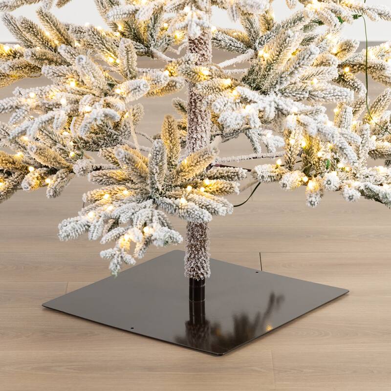 Glitzhome 6/7/9 FT Pre-Lit Flocked Slim Snowscape Fir Artificial Christmas Trees 2 or 3-Piece Set