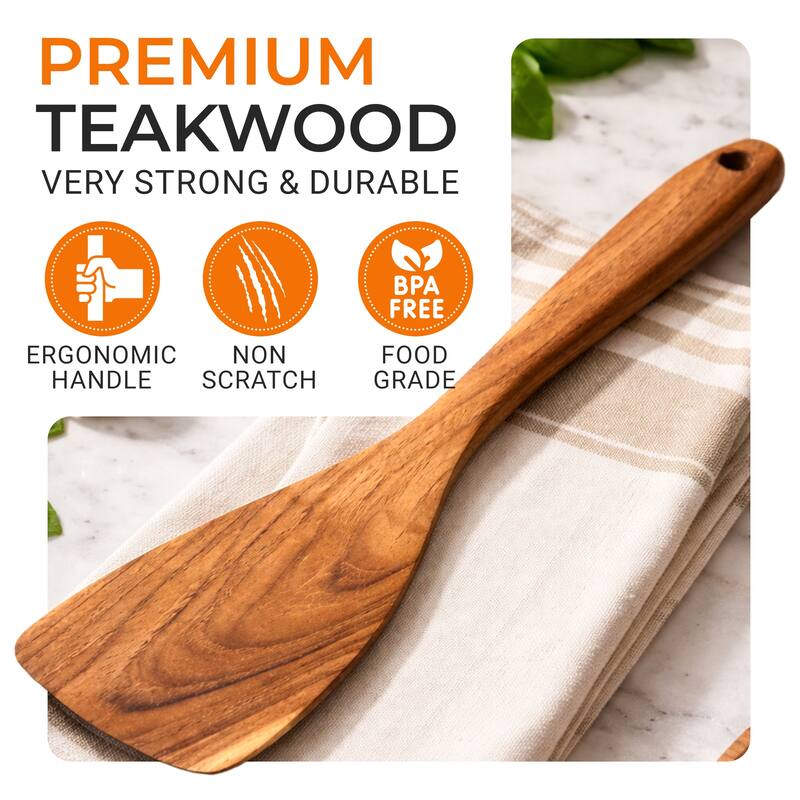 Cheer Collection Teak Wood Frying Spatula 12.5 Inch Wooden Turner for Nonstick Cookware