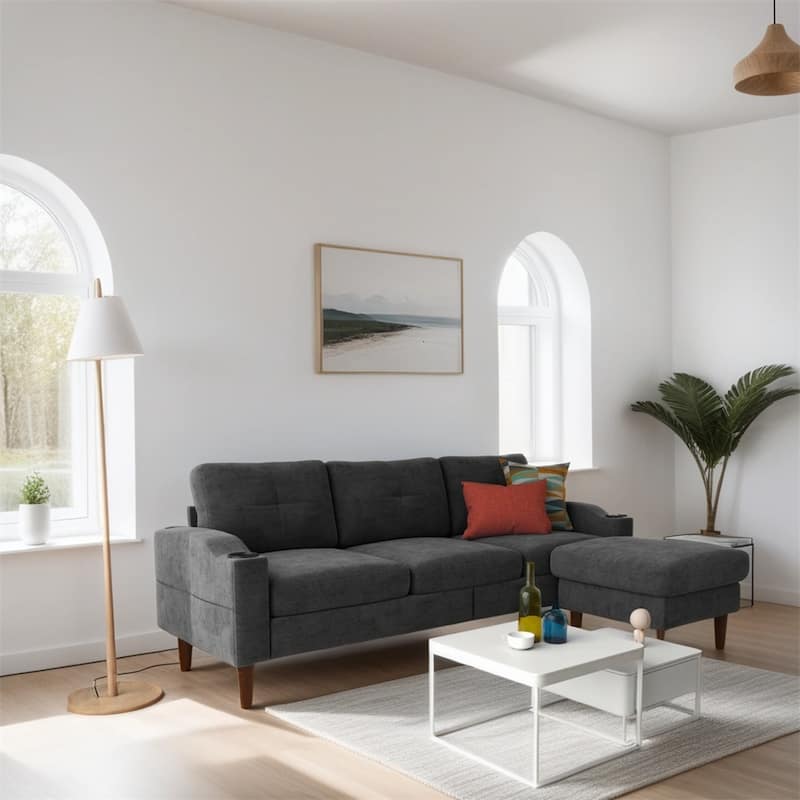3-Seater L-Shaped Sectional Sofa with USB Port and Storage