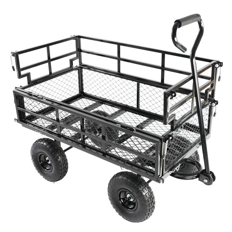Double-Fence Heavy Duty Utility Wagon - Firewood & Debris Hauler, Black