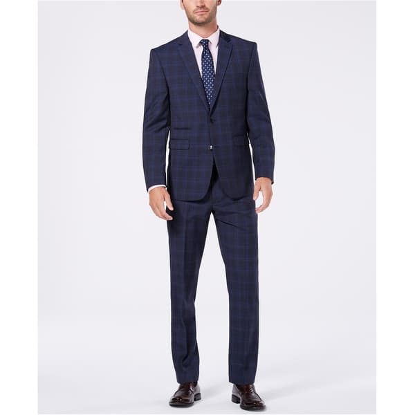 slide 1 of 3, Vince Camuto Mens Plaid Casual Trouser Pants, Blue, 29W x 30L - 29W x 30L