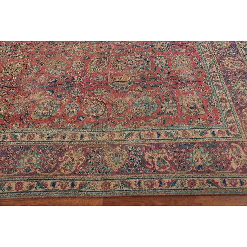 Traditional Tabriz Persian Vintage Rug Hand-Knotted Pink Wool Carpet - 7'10" x 11'2"