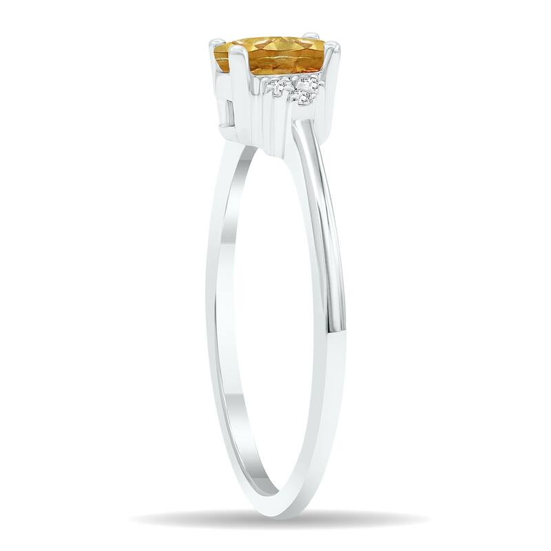 Women's Citrine and Diamond Half Moon Ring in 10K White Gold