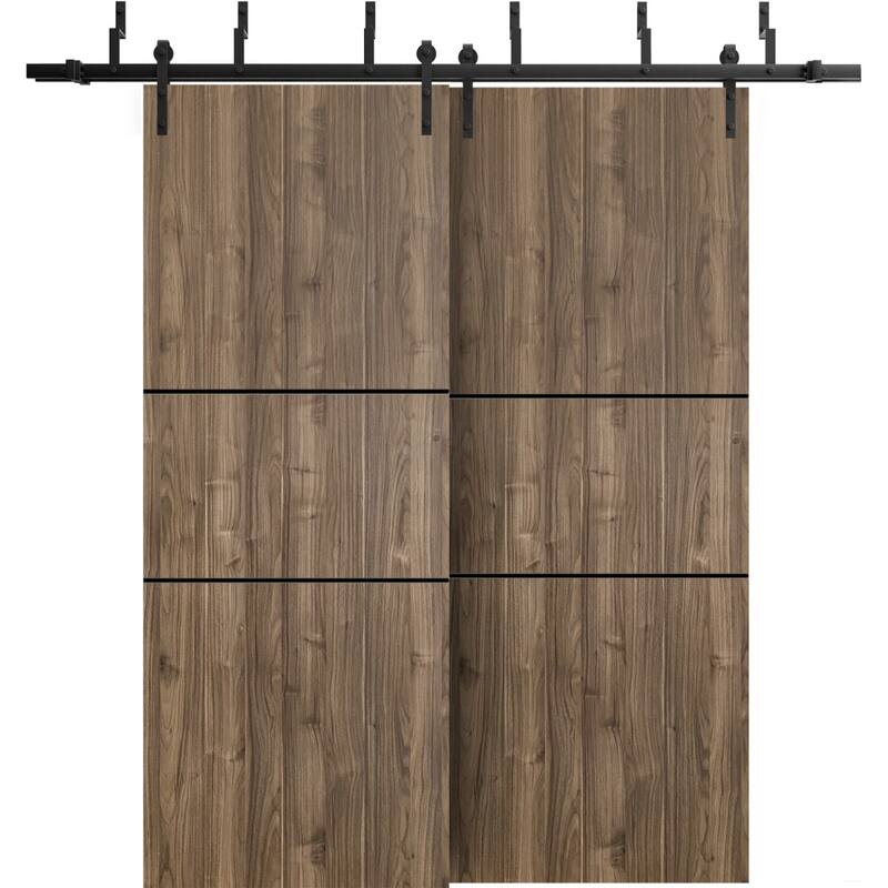 Barn Bypass Doors 72 x 80 Planum 0014 Walnut with Sturdy 6.6ft - 84" x 80" ( 2* 42x80)