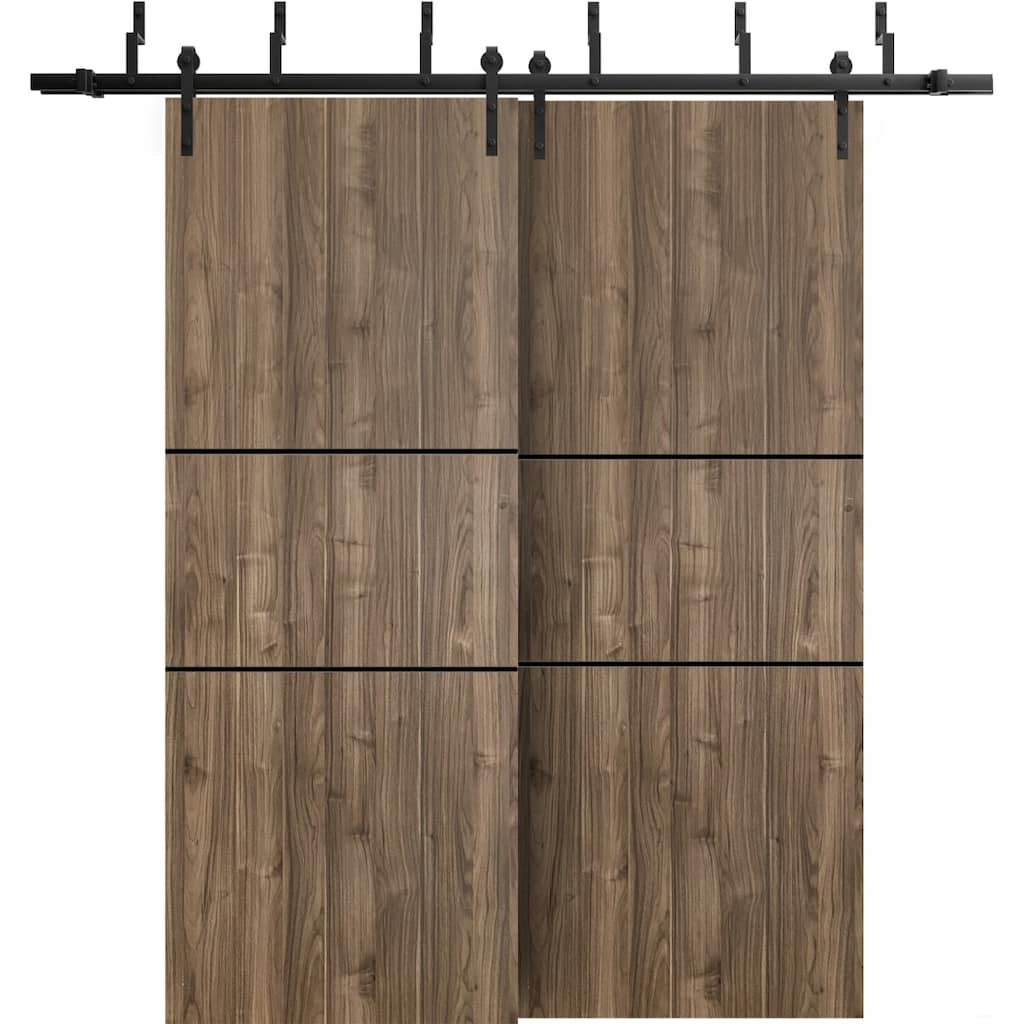 Barn Bypass Doors 72 x 80 Planum 0014 Walnut with Sturdy 6.6ft