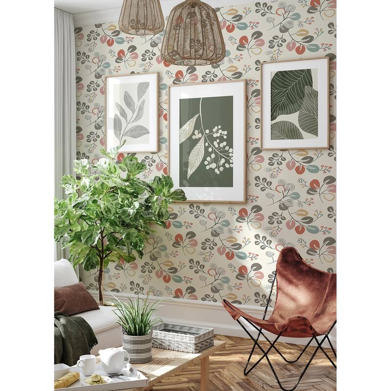 A-Street Prints Jonah Multicolor Leaf Trail Wallpaper