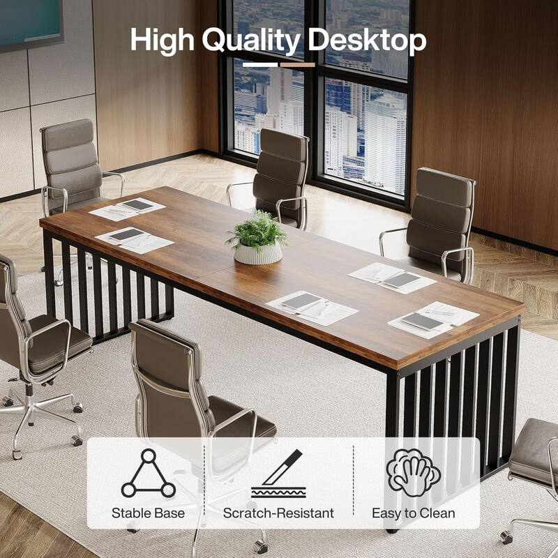 6.56 ft Industrial Conference Table, Rectangular Meeting Table for Seminar, Business & Negotiation