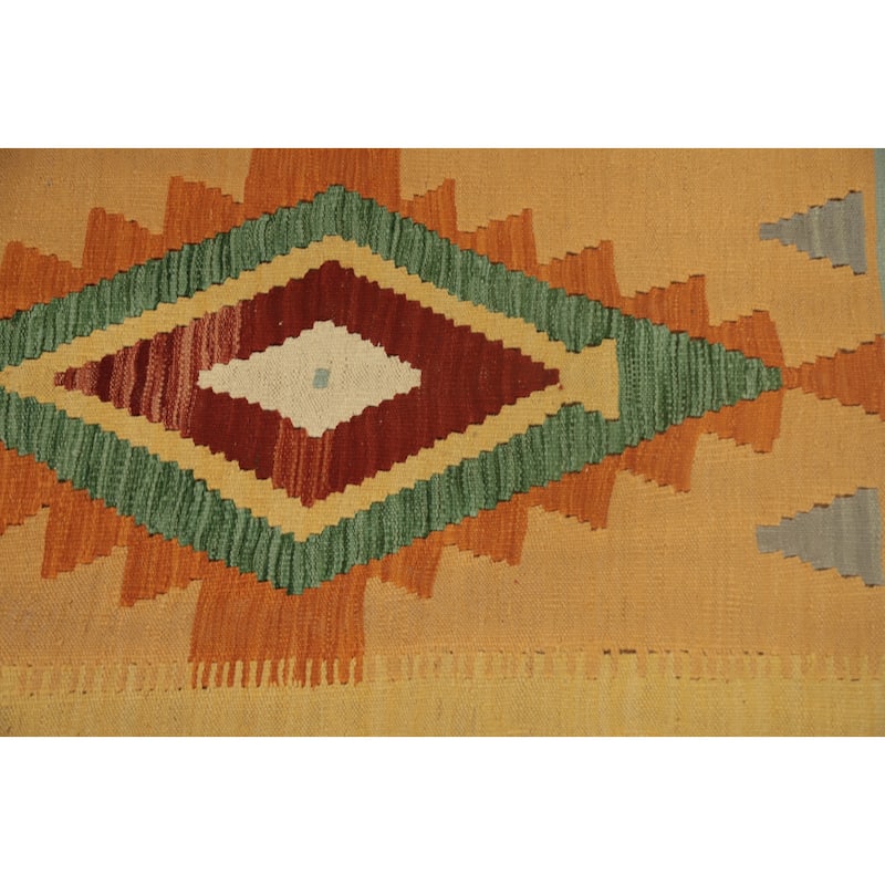 Hand Woven Oriental 100% Wool Carpet Southwestern Tribal Oranges & Rust Kilim Runner Rug - 11' 4'' X 2' 9''