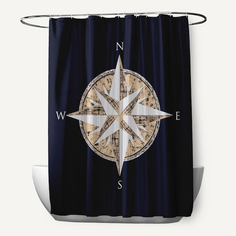 71 x 74-inch Compass Geometric Print Shower Curtain - Navy