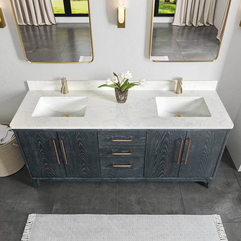 Gara Double Bath Vanity with Composite Stone Top and Mirror