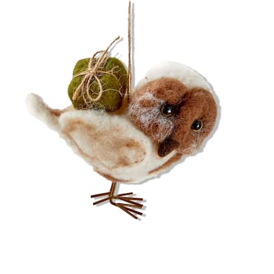 Multicolor Owl with Present Christmas Ornament - Wool Tree Decoration 4" H x 5" L x 2.5" W - Dust Clean
