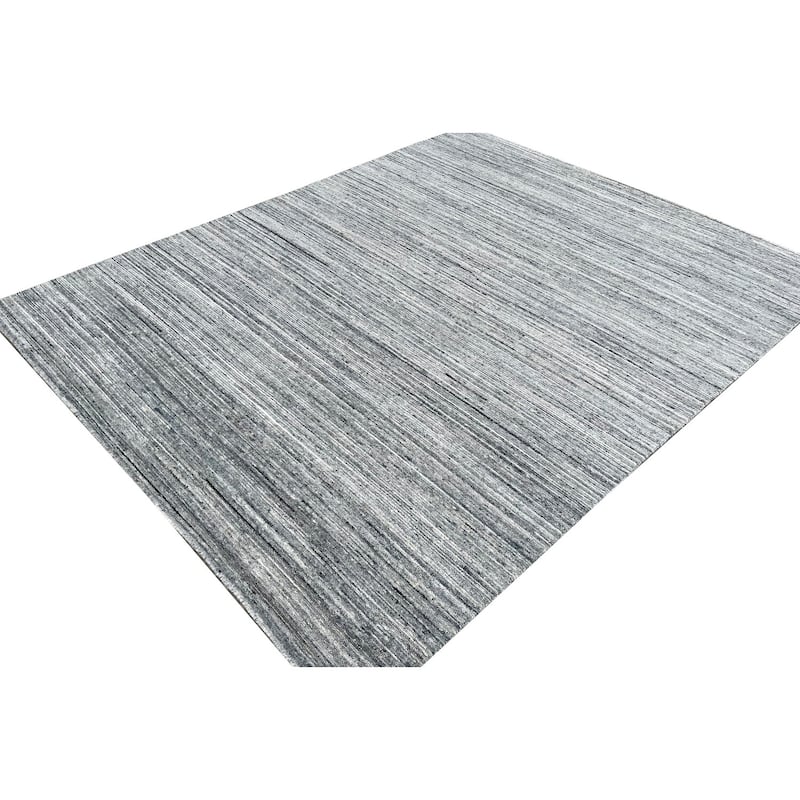 Natural Grey Hand-Knotted Wool Modern Lori Baft Gabbeh Solid Color Rug, 10' x 14', plush elegant accent - L