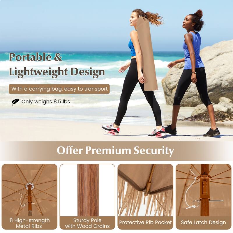 Gymax 6.5 FT Thatched Tiki Umbrella w/ Foldable Stand Hawaiian Style