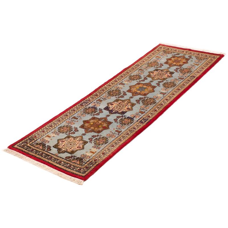 ECARPETGALLERY Hand-knotted Kayseri Blue Wool Rug - 2'7 x 7'3