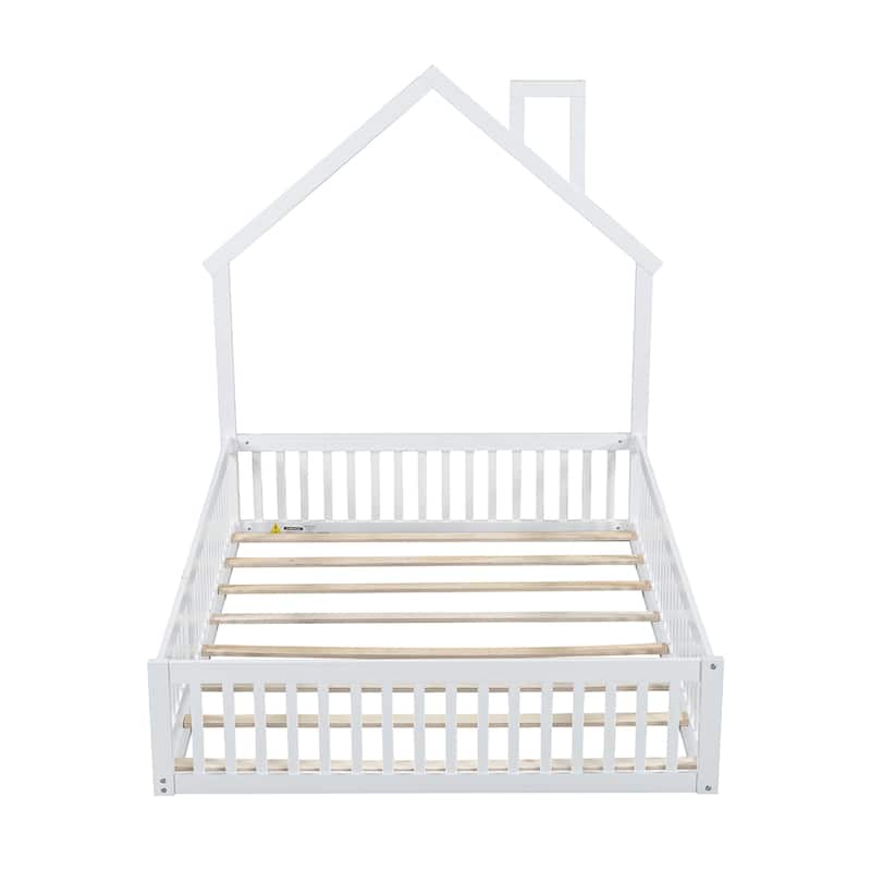 Wood House Platform Bed with Guardrail