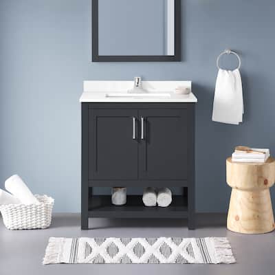 Ove Decors Vegas 30" Bathroom Vanity Combo w/ Top and Backslplash, Dark Charcoal
