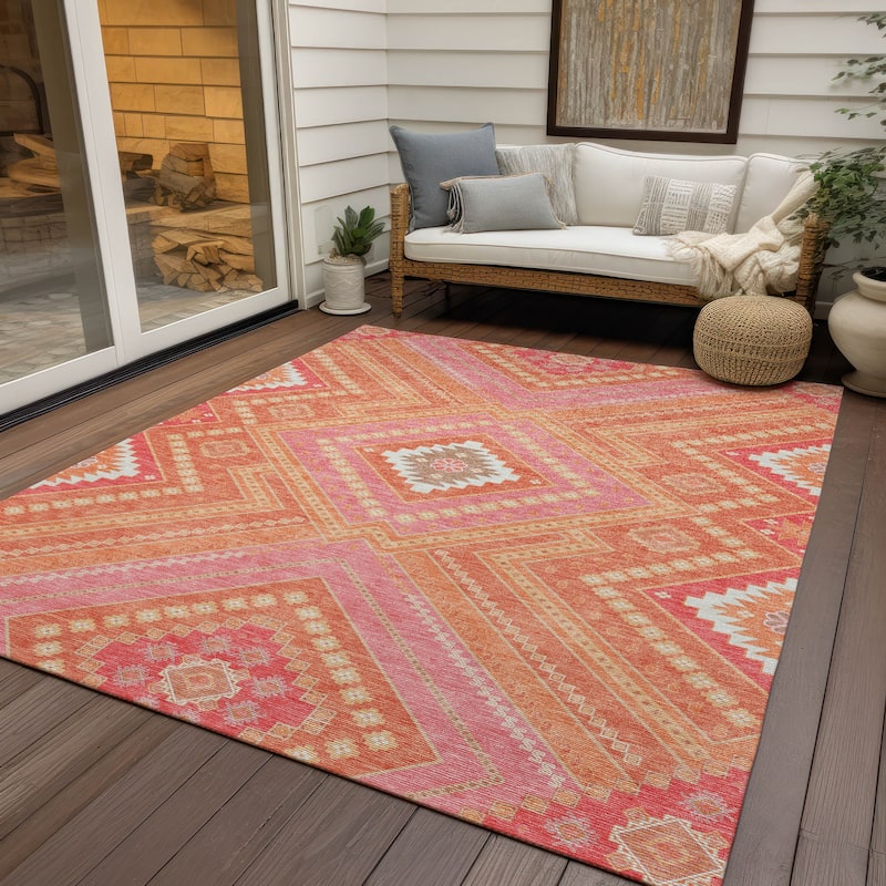Machine Washable Indoor/ Outdoor Global Boho Chantille Rug - Coral - 3' x 5'