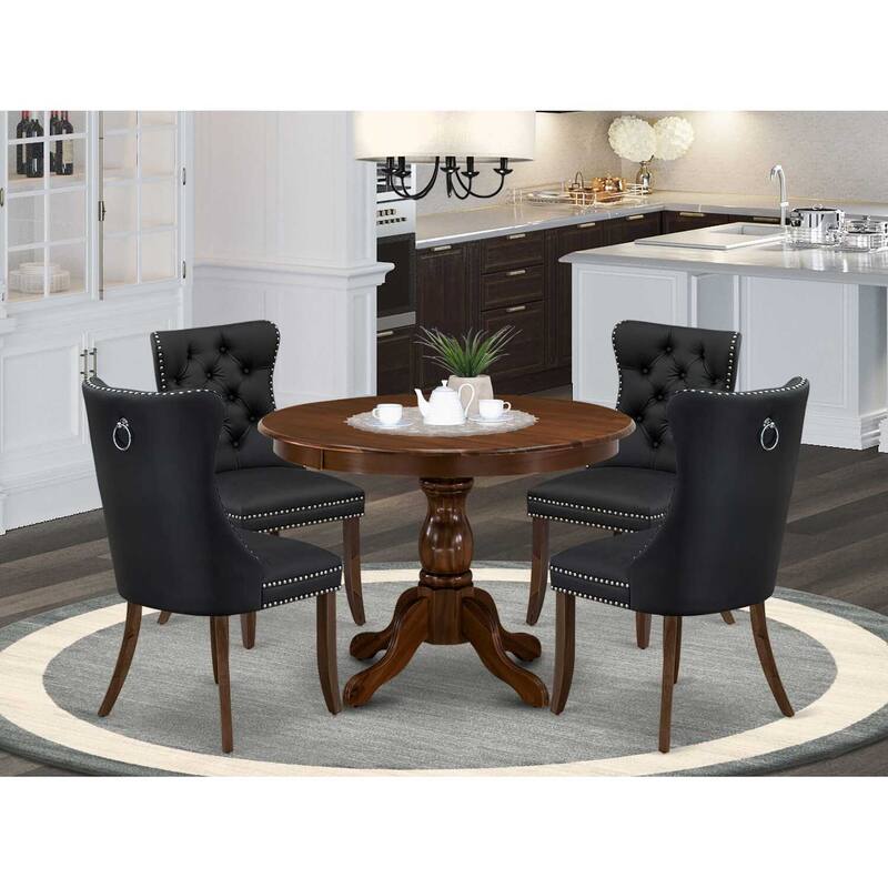Round Dining Table Set with 4 Chairs - Walnut Finish Kitchen Table Set