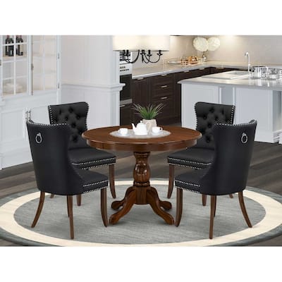 Round Dining Table Set with 4 Chairs - Walnut Finish Kitchen Table Set
