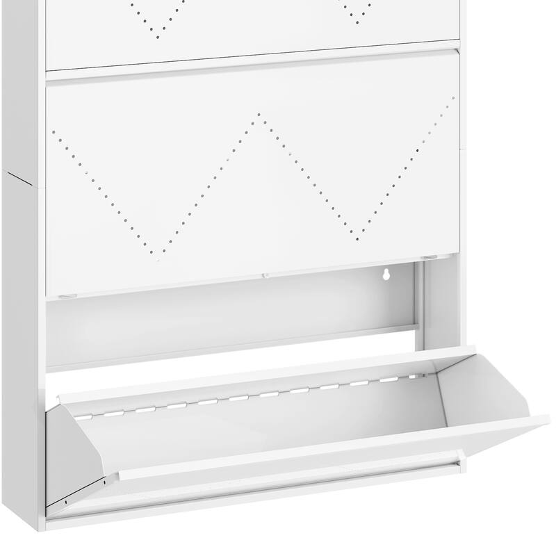Moasis Wall-Mounted Shoe Cabinet with 3 Flip Drawers, Shoe Organizer with Hanging Bars and Hooks