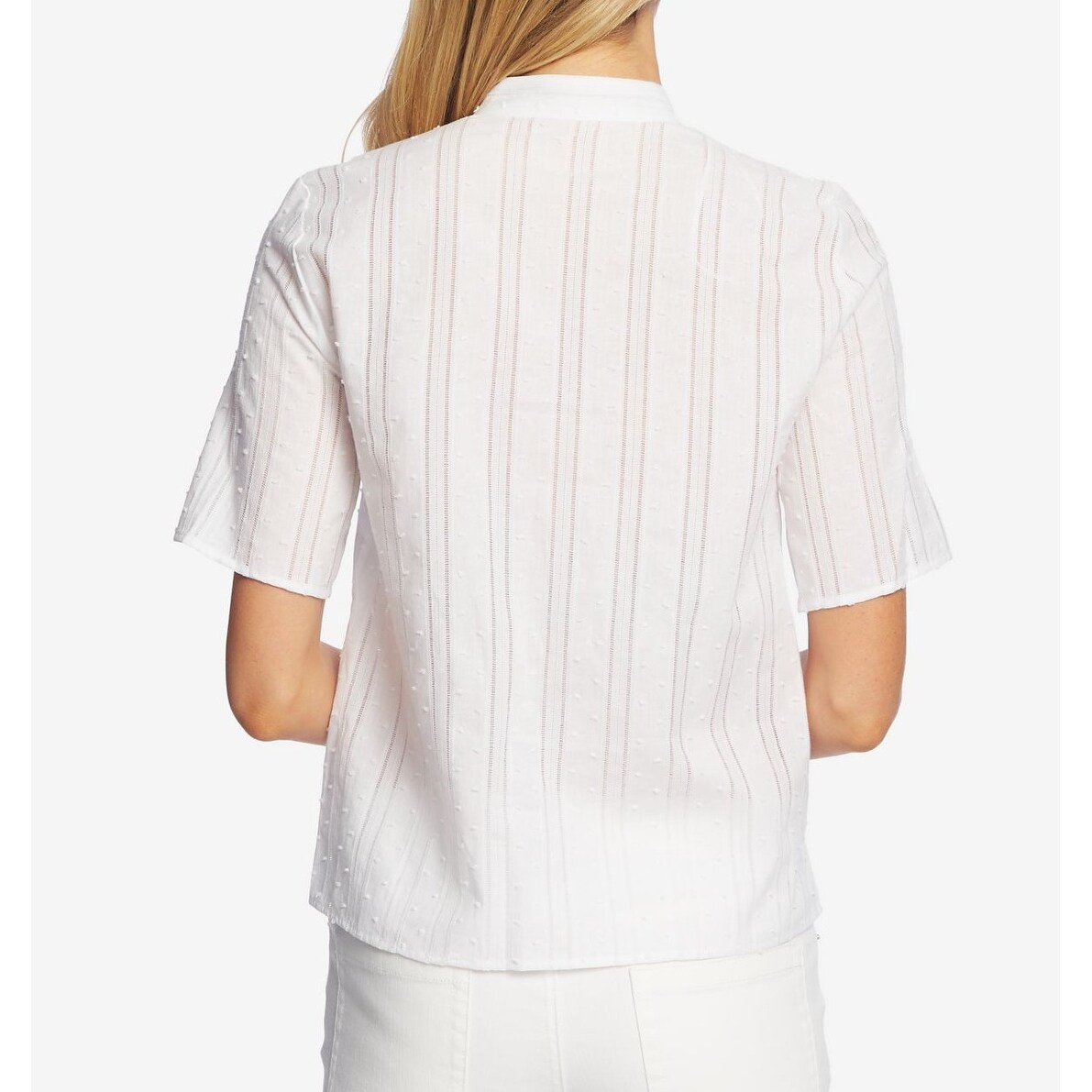 CeCe Women's Top White Size Medium M Button Down Tie Neck Cotton CeCe Women's Top White Size Medium M Button Down Tie Neck Cotton