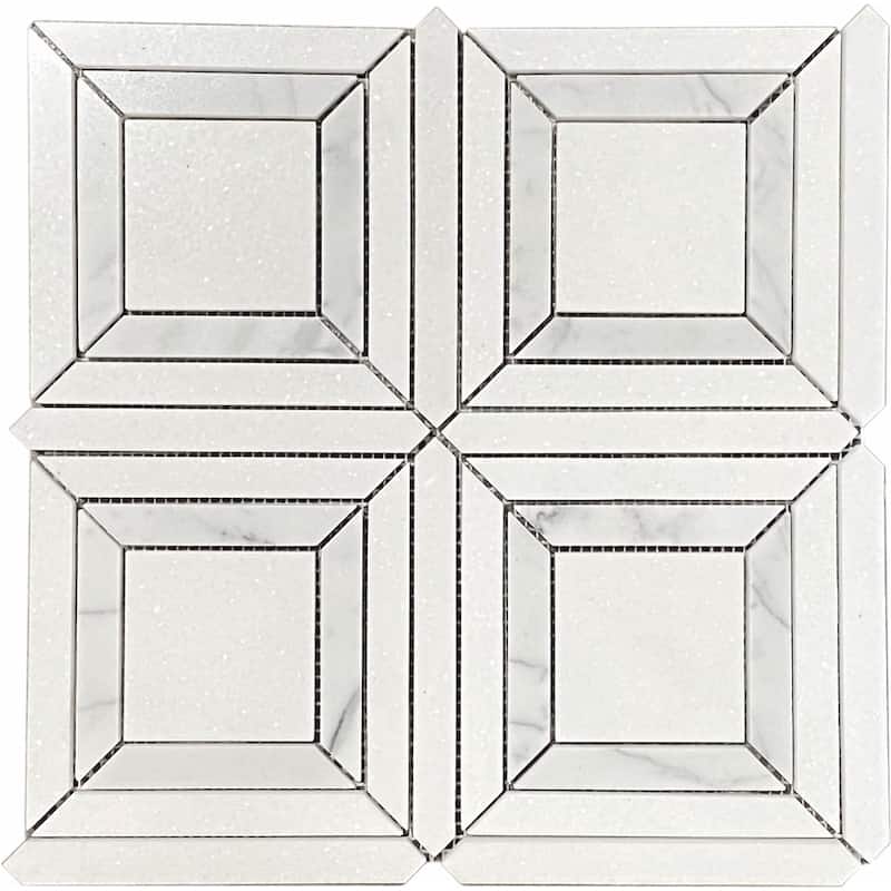 Thassos & Carrara Marble Avec Water Jet Polished Mosaic Tile - 5 Sheets (5.20 sf) - Glossy - White