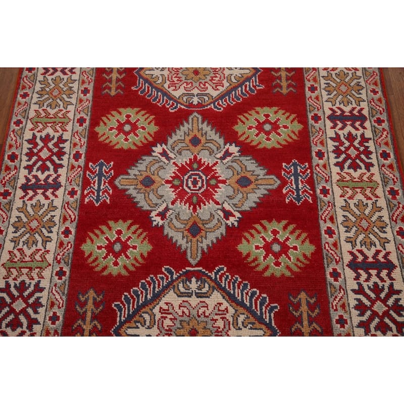 Red Kazak Oriental Accent Rug Handmade Traditional Wool Carpet - 3'2" x 4'10"
