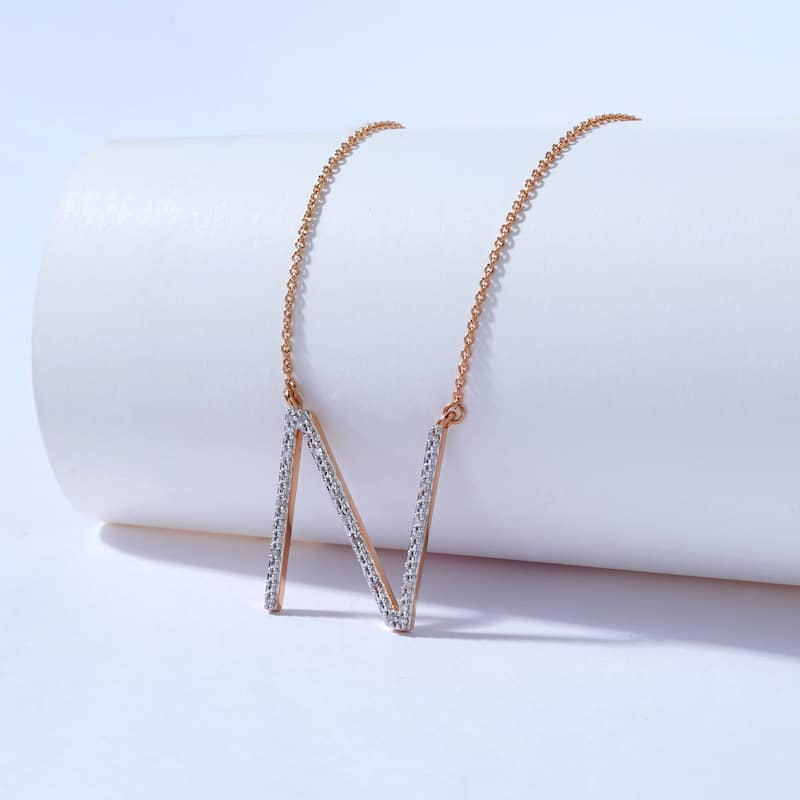 1/20ct TDW Diamond Classic Initial Pendant Necklace in Silver for Women - N - Rose