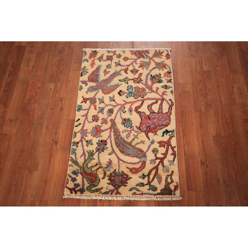 Animals Kazak Oriental Foyer Rug Hand-Knotted Wool Carpet - 2'0" x 3'0"