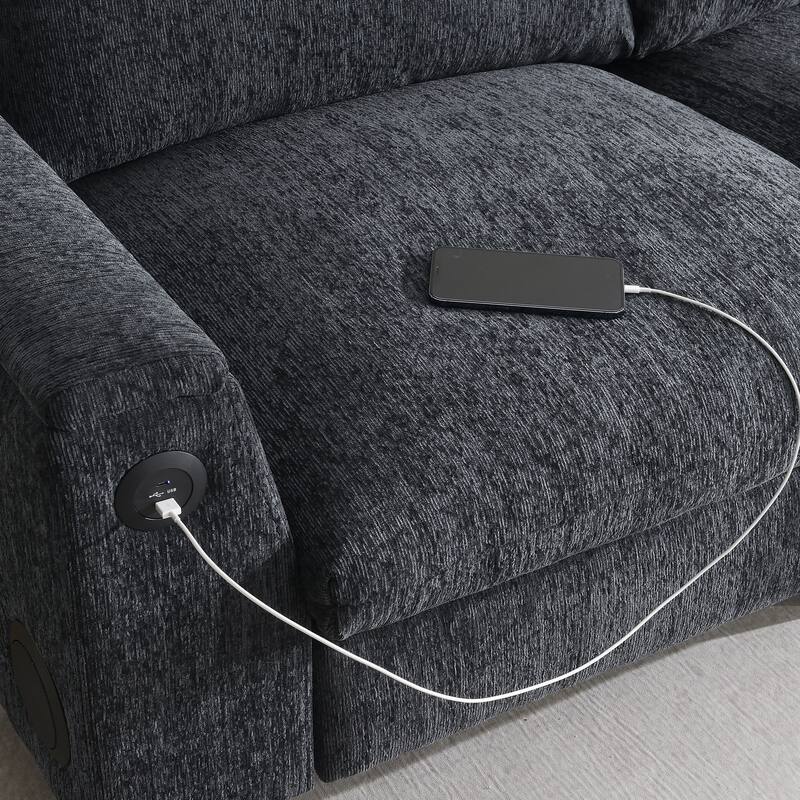 Chenille Cloud Sofa with Cup Holders, USB Port & Bluetooth Speaker, Convertible Loveseat with Drop Down Table & Storage Armrest