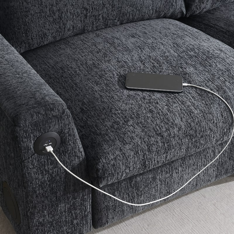 Chenille Sectional Sofa With Bluetooth Speaker,Cloud Couch Set With Drop Down Table,Cup Holders,Usb Charger,Storage Armrest