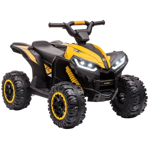 slide 2 of 5, Electric 12V Kids Ride-On ATV Quad with Horn, Headlights and Durable Wheels Yellow