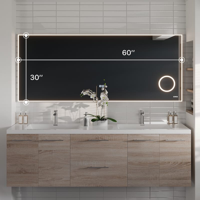 Eviva Illuminate 60" x 30" Rectangular Chrome Aluminum Framed Mirror