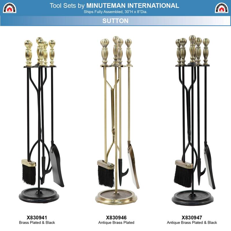 Achla Designs Sutton Set of 4 Fireplace Tools, 30 Inch Tall