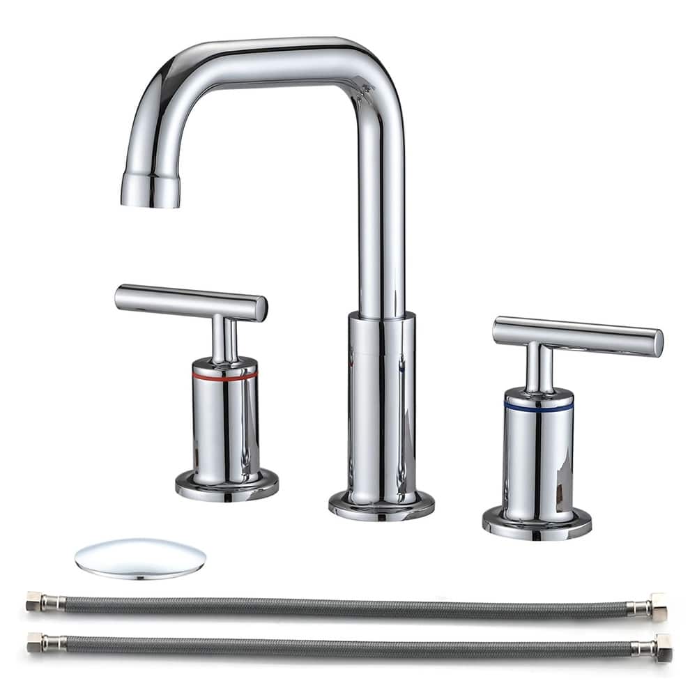 3 Holes Bathroom Sink Faucet With Drain Assembly 8 Inch Widespread Bathroom Faucets 2 Handle Modern Lavatory Basin Vanity Taps
