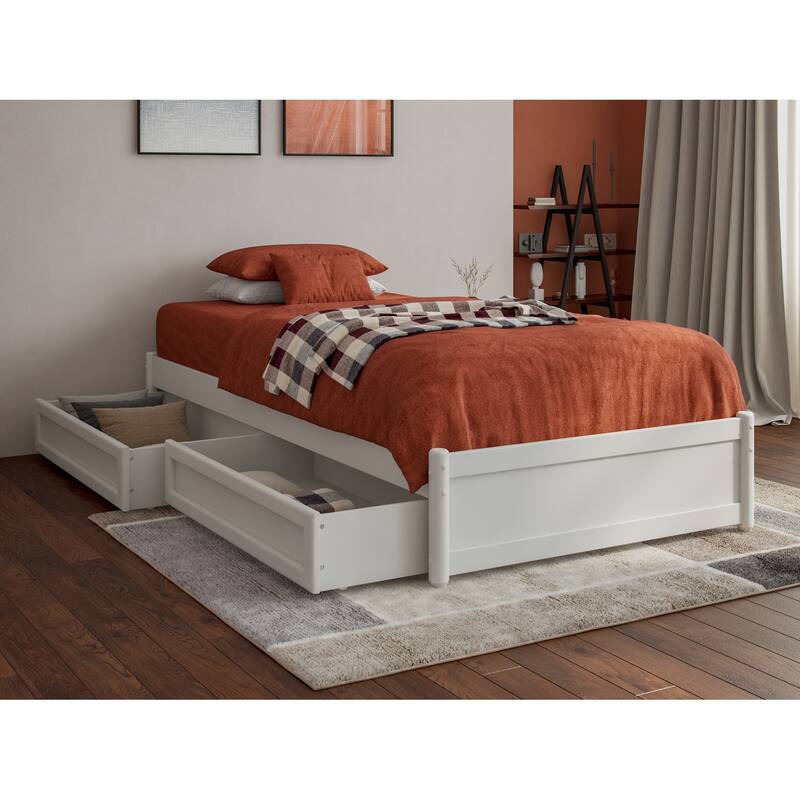Barcelona Panel Platform Bed with Storage Drawers - White - Twin XL