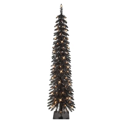 Puleo International 6' Pre-Lit Artificial Black Alpine Pencil Tree