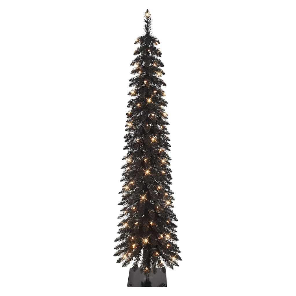 Puleo International 6' Pre-Lit Artificial Black Alpine Pencil Tree