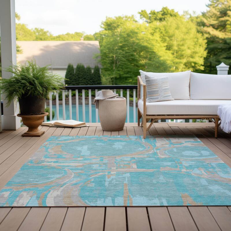 Machine Washable Indoor/ Outdoor Chantille Contemporary Abstract Rug