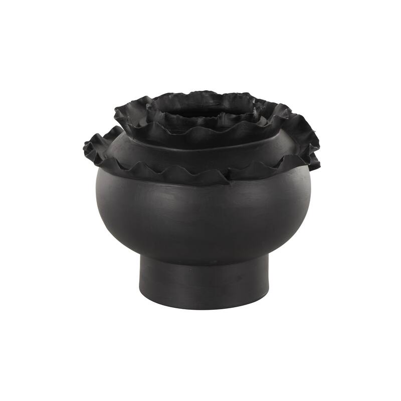 White or Black Ceramic Wide Rounded Floral Inspired Abstract Decorative Vase with Layered Petals