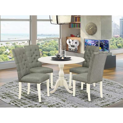 5-Piece Linen White Finish Solid Wood Top Dining table with 4 Chairs with Drop Leaf
