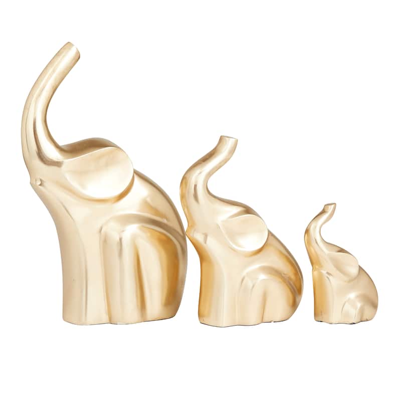 Gold Aluminum Metal Elephant Decorative Sculpture (Set of 3) - S/3 12", 8", 5"H