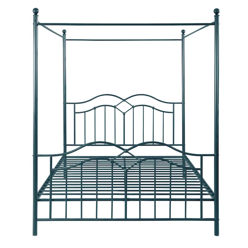 Christopher Knight Home - Voss Queen Iron Canopy Bed Frame with Four-Post Canopy Design