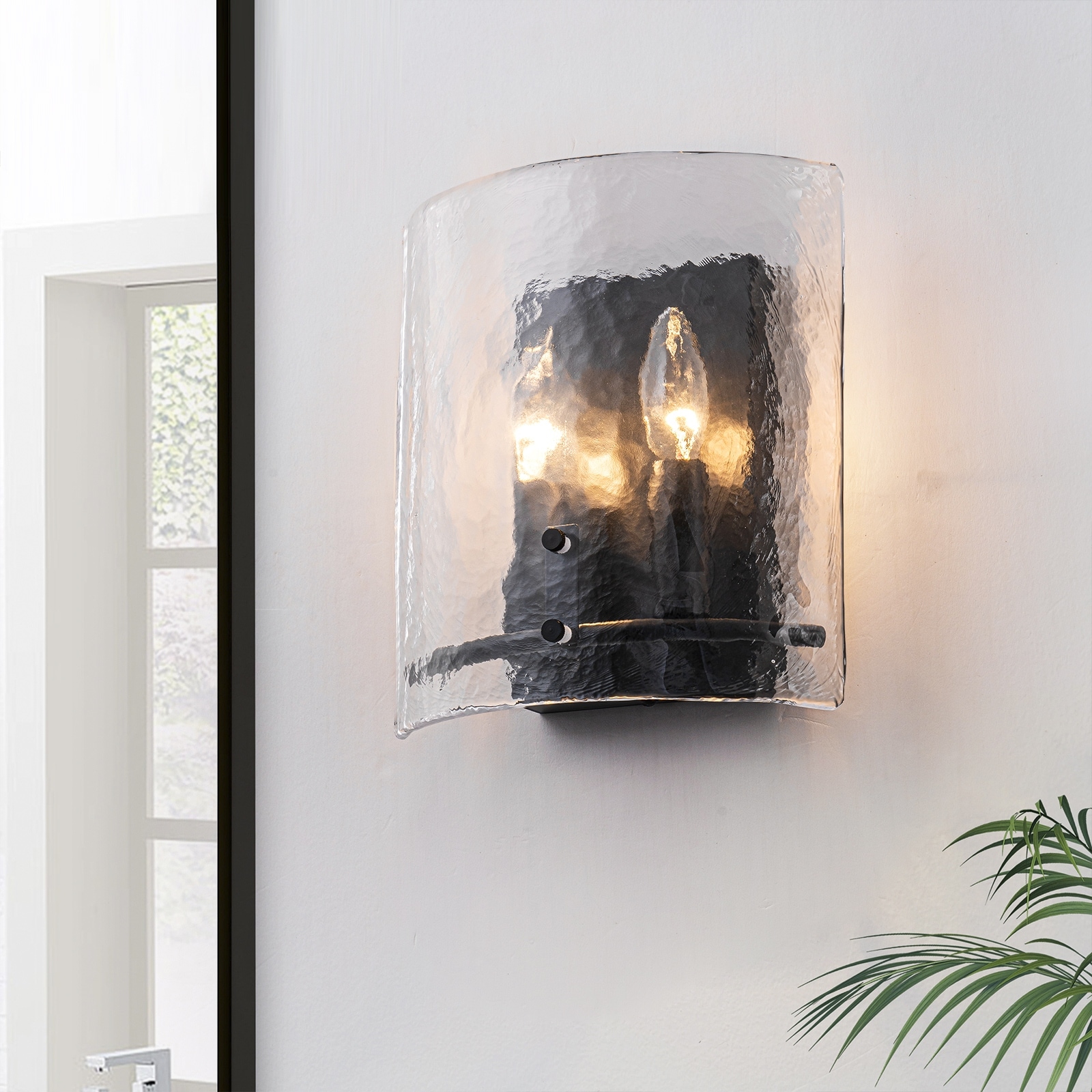 2-Light Matte Black Wall Sconce with Clear Glass Shade