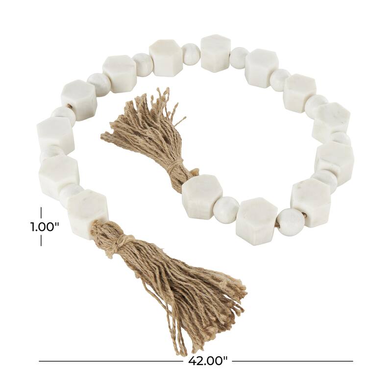 Brown Mango Wood Handmade Round Long Carved Beaded Garland with Tassel