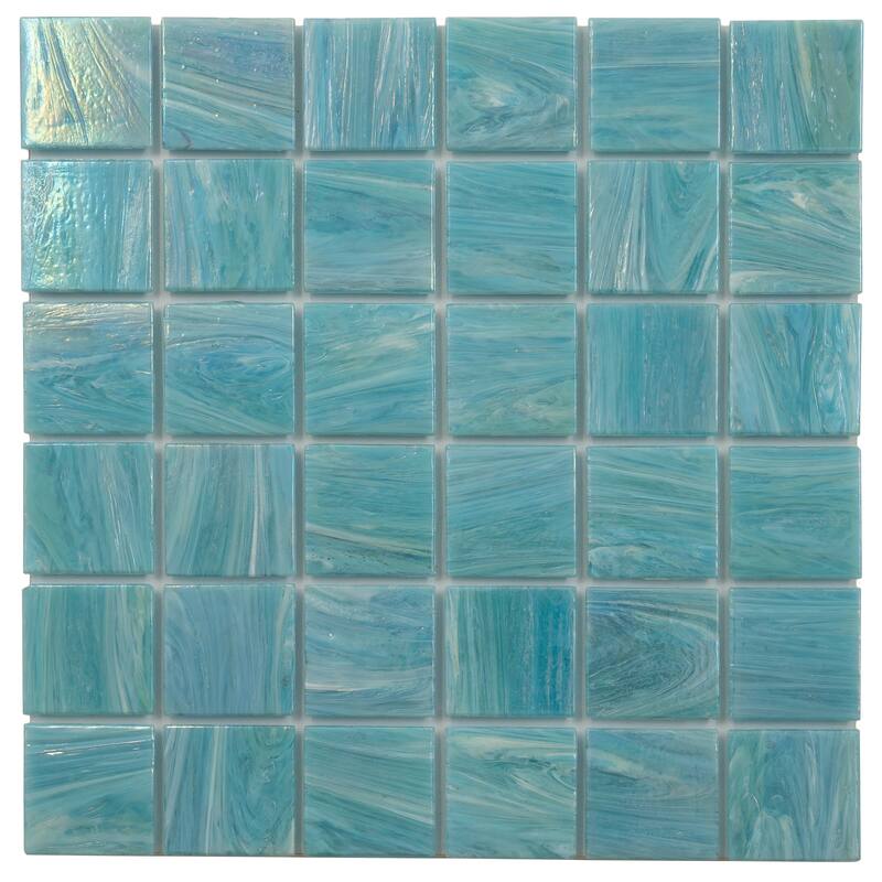 Apollo tile 12" x 12" Celestial Glossy Light Teal Blue Glass Tile (10 sq ft/case) - 10 Pack