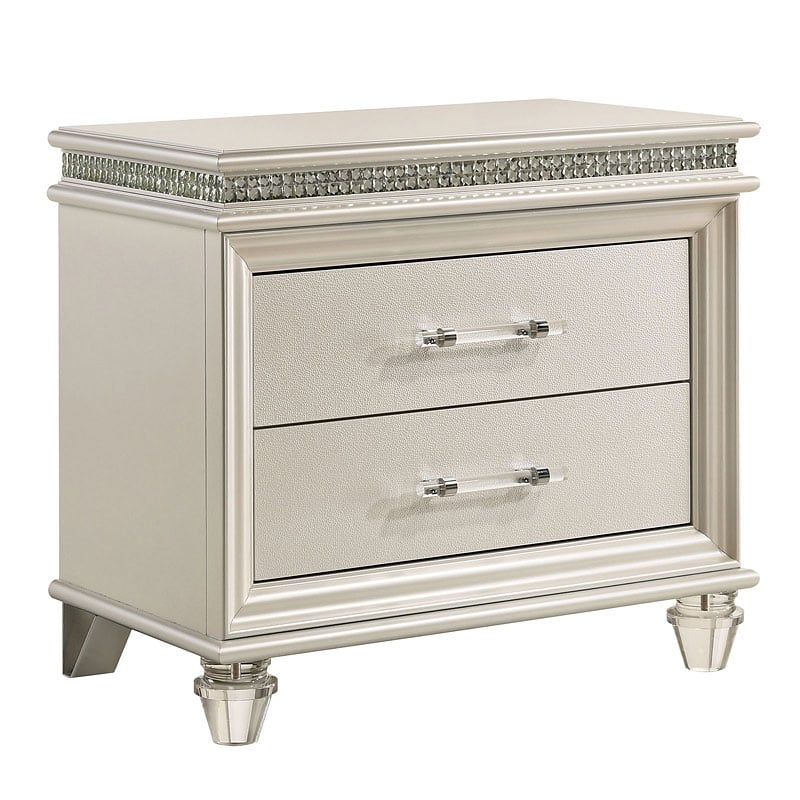 Classic Pearl White 1pc Solid Wood Nightstand w/ 2 Drawers & Acrylic Legs for Bedroom