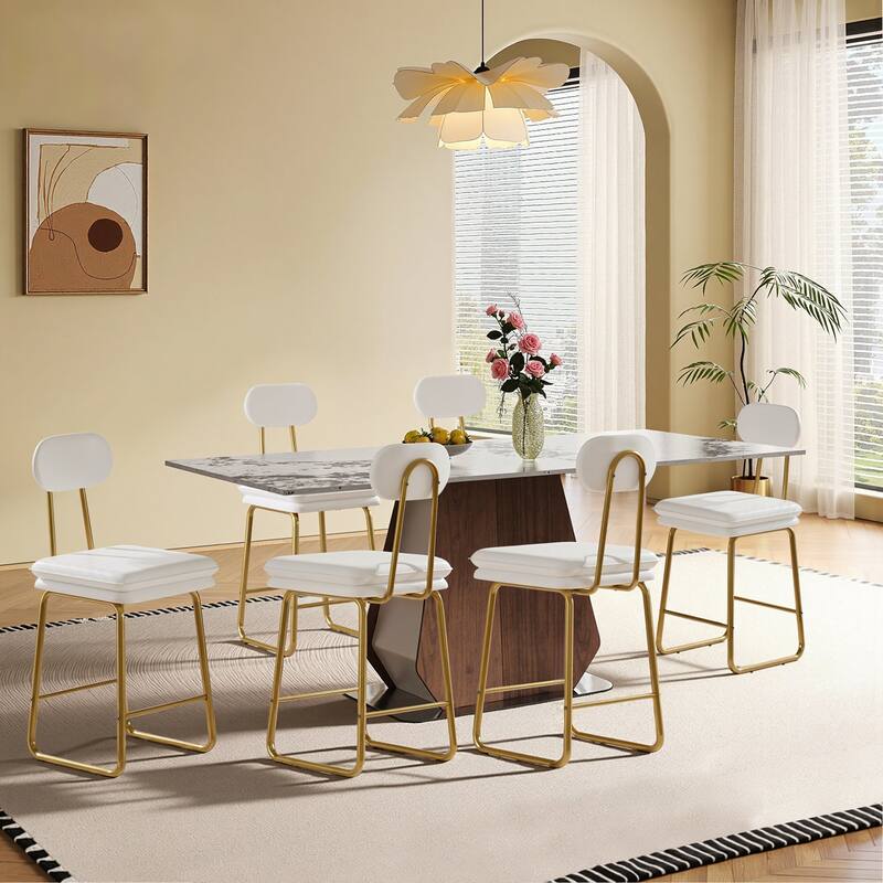 VECELO PU Leather Dining Chairs Set of 2/4/6 Modern Kitchen Island Stools with Backrest & Footrest Counter Height Bar Stools