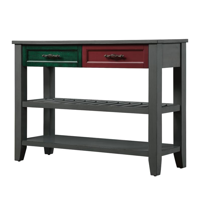 3-Tier Console Table, 42" Solid Wood Entryway Table Pine Accent Table